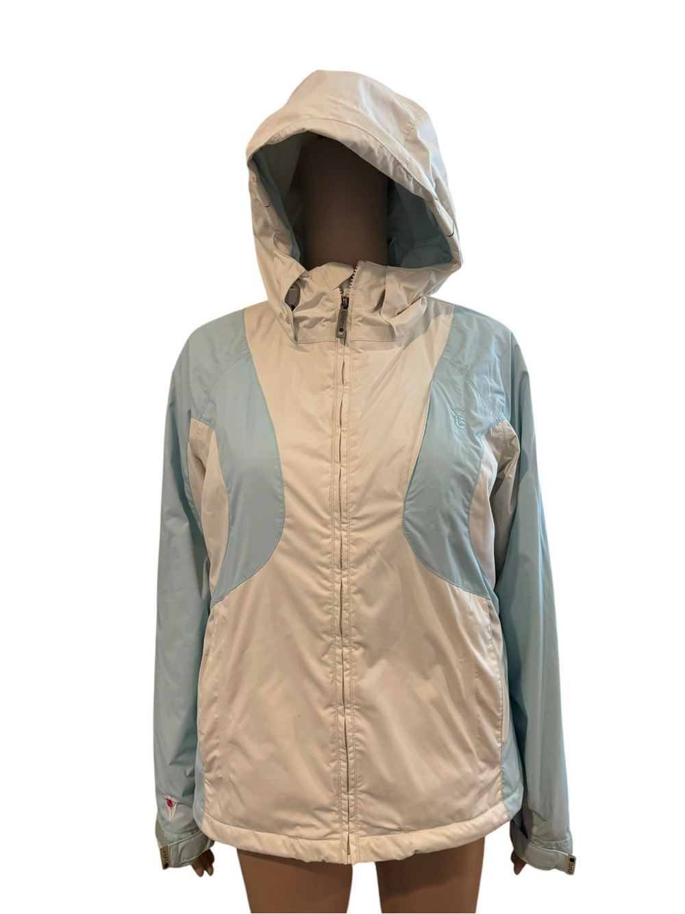 Burton Women’s Y2K Snowboard Ski Jacket Baby Blue White Colorblock Hooded S